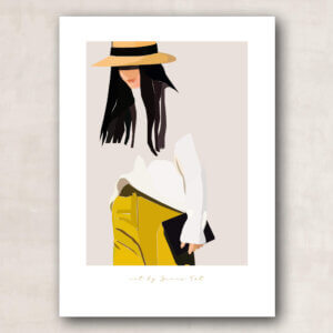 plakat print close up fashionista cool kvinde i street style gulle bukser nordisk stil interiør dansk design
