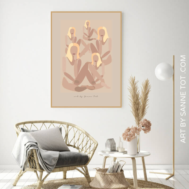 plakater naturlige brune beige nuancer billedvæg lys moderne nordisk interiør dansk design