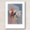 plakat print kunst blå brun beige lyserød rosa grafisk design blomst buket lys reflektionpastel lyse farver blomsterdekoration svanemærket