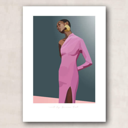 Plakat print kunst grafisk illustration lyserød rosa pink petroleums blå baggrund