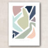plakat print kunst abstrakt grafisk, former, farver pastel, lysegrøn, lyseblå, lyserød, Lilla,