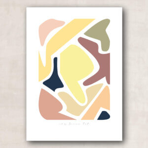 plakat print kunst abstrakt grafisk, former, gul, lysegul,rosa toner, farver pastel, lysegrøn, lyseblå, lyserød, Lilla, interiør, nordisk, dansk design,