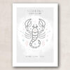 plakat, print, kunst, stjernetegn, skorpionen, grafisk, vandfarve, akvarel, stiliseret, romantisk, fin, enkel, tekst, stregtegning, interiør, nordisk stil, dansk design