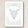 plakat, print, kunst, stjernetegn, stenbukken, grafisk, vandfarve, akvarel, stiliseret, romantisk, fin, enkel, tekst, stregtegning, interiør, nordisk stil, dansk design