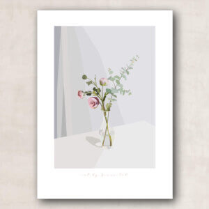 plakat print kunst grafisk design blomst buket lys reflektionpastel lyse farver blomsterdekoration svanemærket